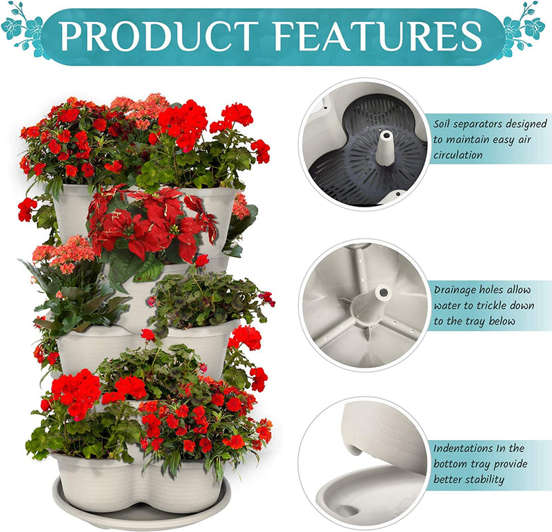 5 Tier Stackable Planter - White